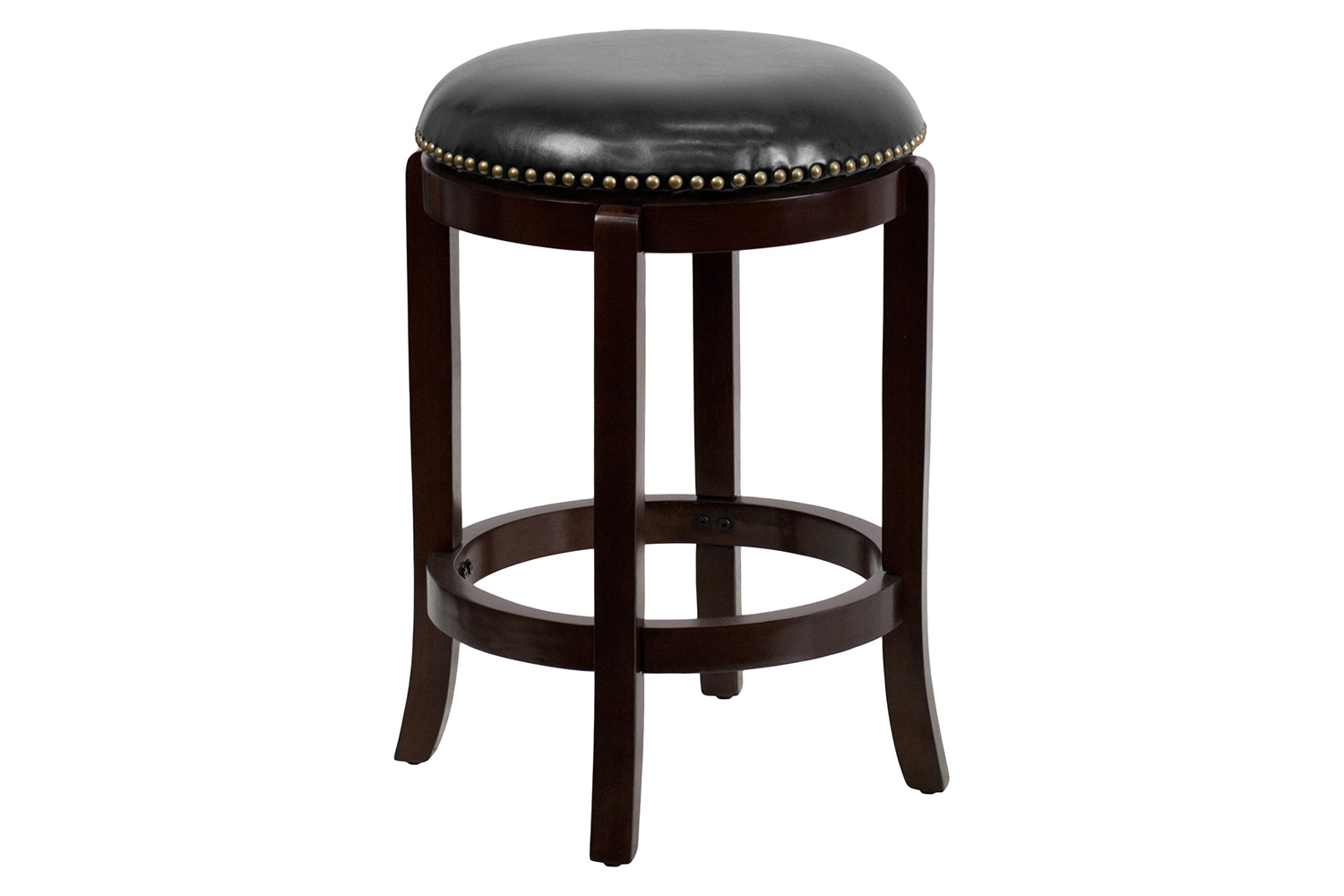 BLNK Margaret Wood Backless Counter Height Stool with Black Swivel Seat