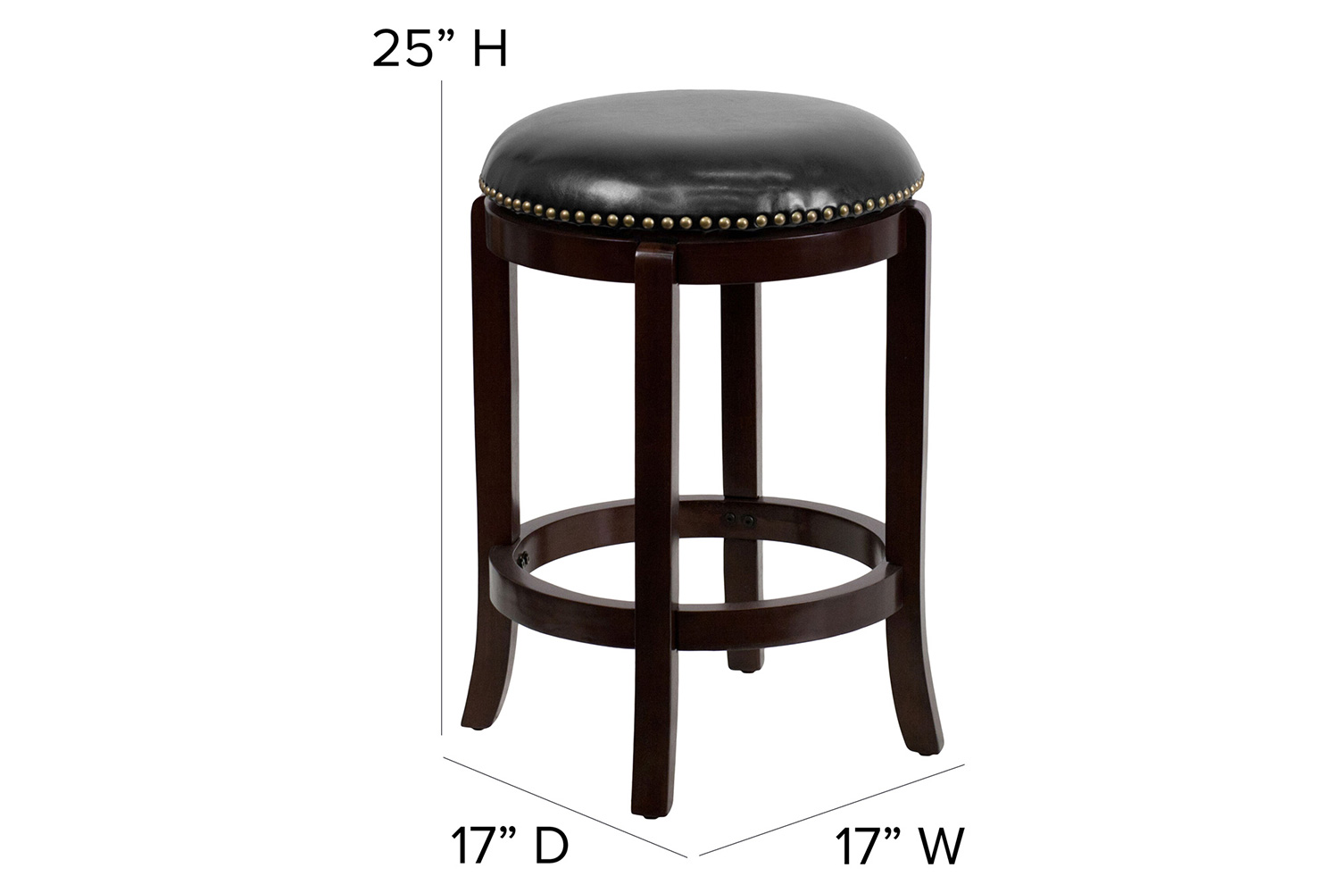 BLNK Margaret Wood Backless Counter Height Stool with Black Swivel Seat - Cappuccino