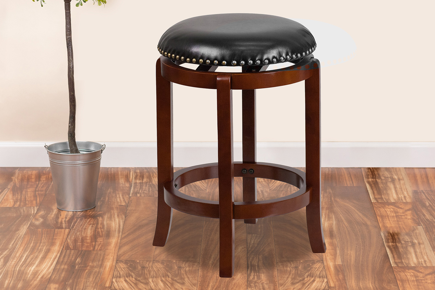 BLNK Margaret Wood Backless Counter Height Stool with Black Swivel Seat