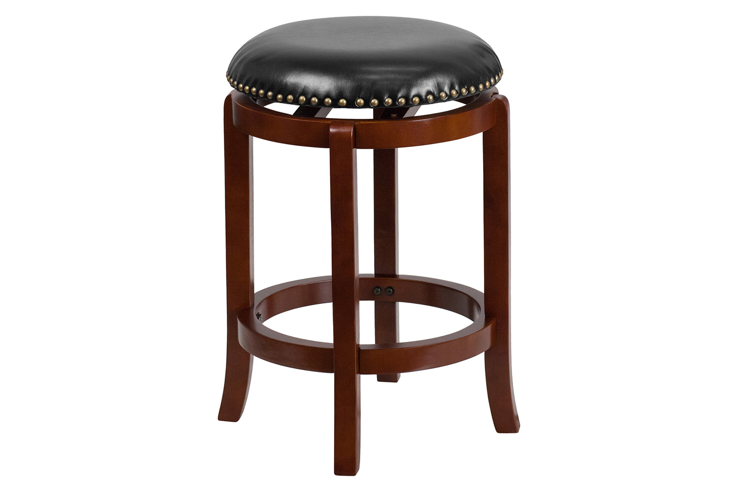 BLNK Margaret Wood Backless Counter Height Stool with Black Swivel Seat - Light Cherry