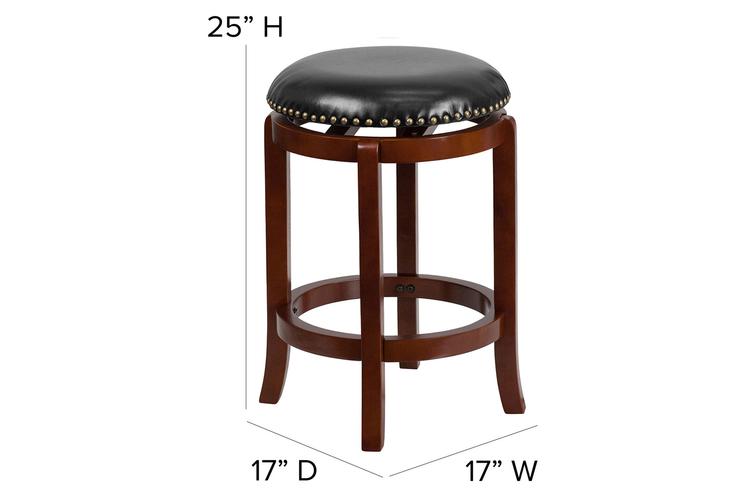 BLNK Margaret Wood Backless Counter Height Stool with Black Swivel Seat - Light Cherry