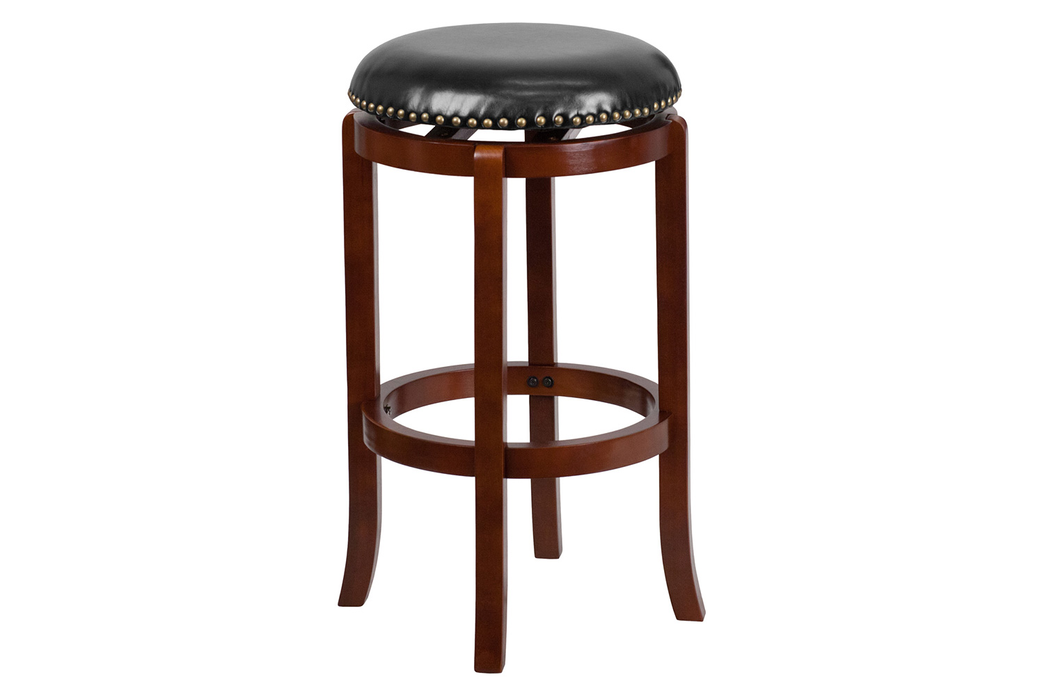 BLNK - Margaret Light Cherry Wood Backless Bar Stool with Black Swivel Seat