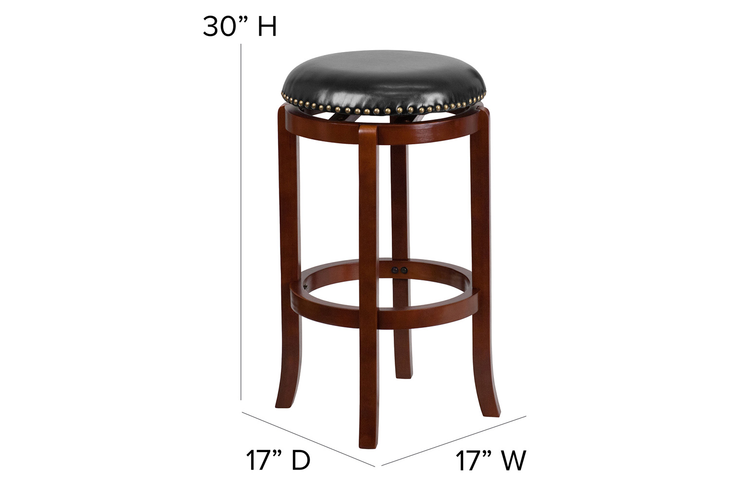 BLNK - Margaret Light Cherry Wood Backless Bar Stool with Black Swivel Seat