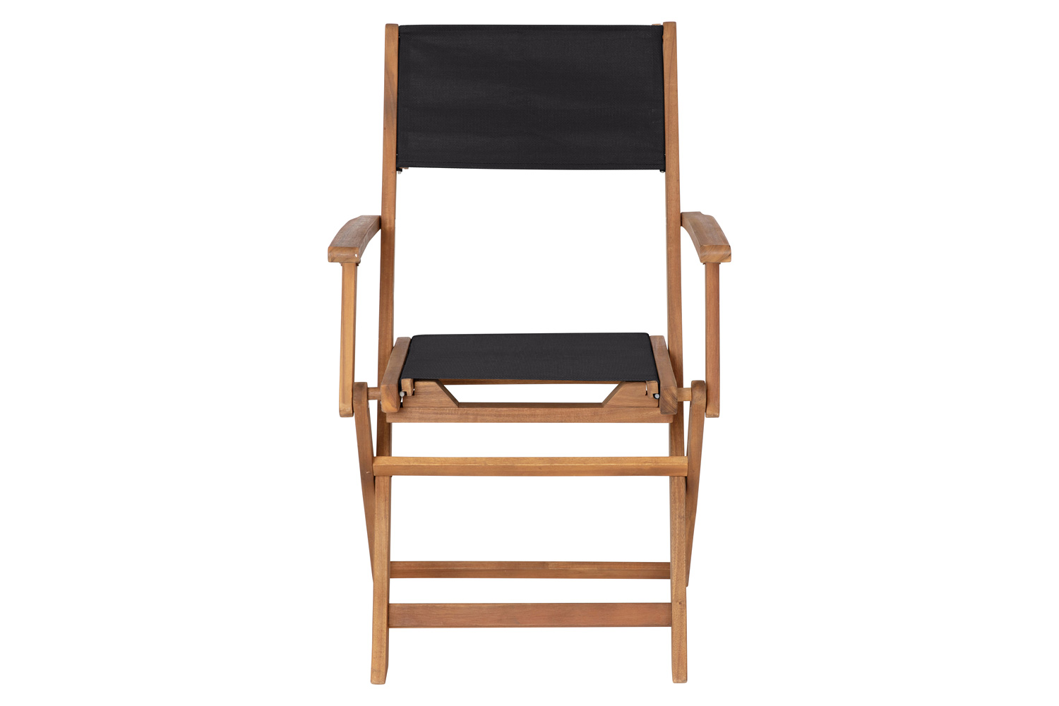 BLNK - Martindale Indoor-Outdoor Folding Acacia Wood Patio Bistro Chairs with Natural X Base Frame with Arms and Black Textilene Back and Seat Set of 2