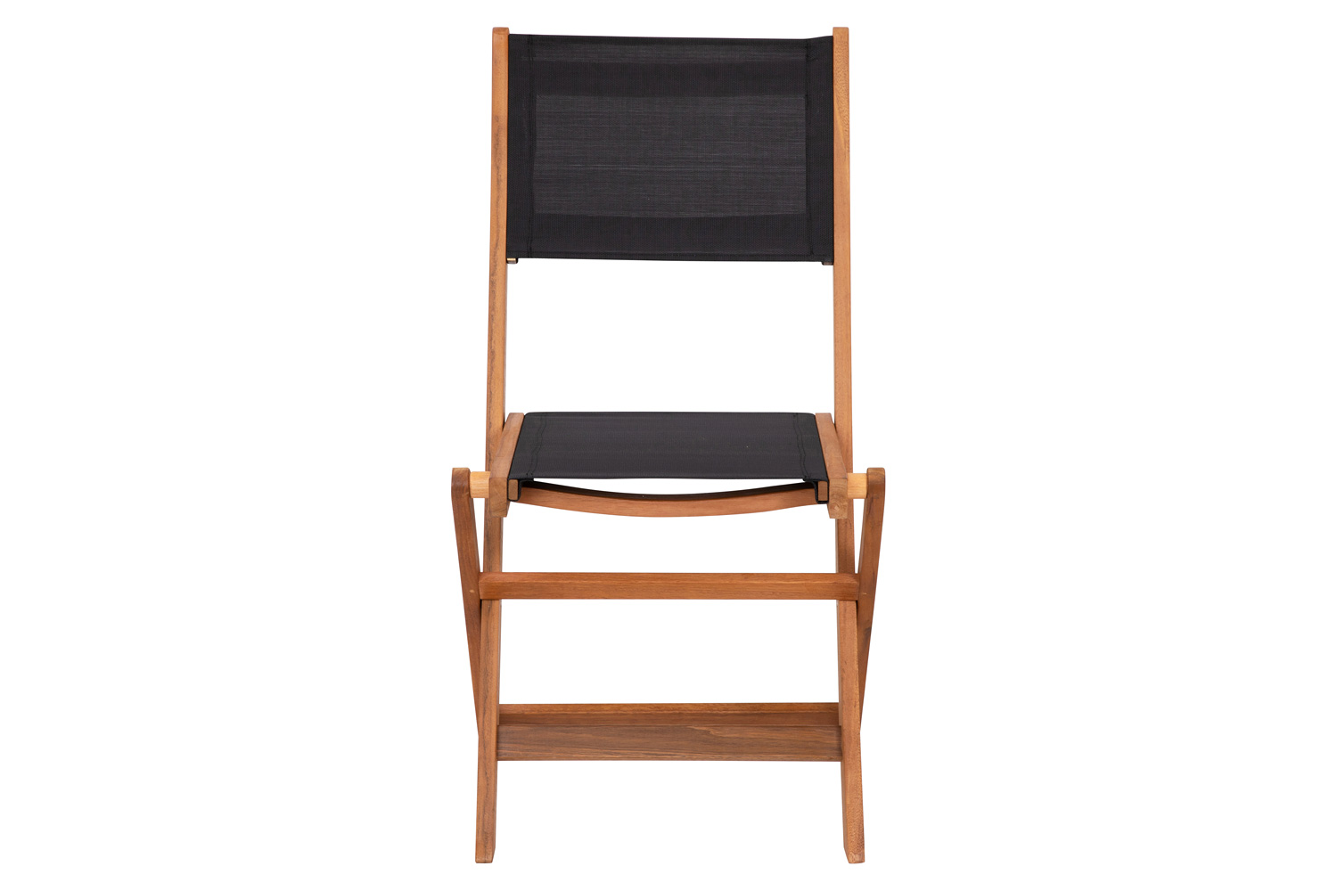 BLNK - Martindale Indoor-Outdoor Folding Acacia Wood Patio Bistro Chairs with Natural X Base Frame and Black Textilene Back and Seat Set of 2