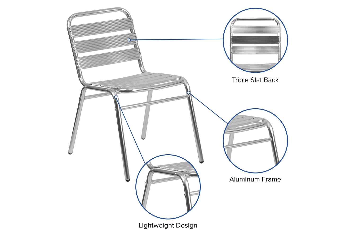 BLNK - Lila Commercial Aluminum Indoor-Outdoor Restaurant Stack Chair with Triple Slat Back