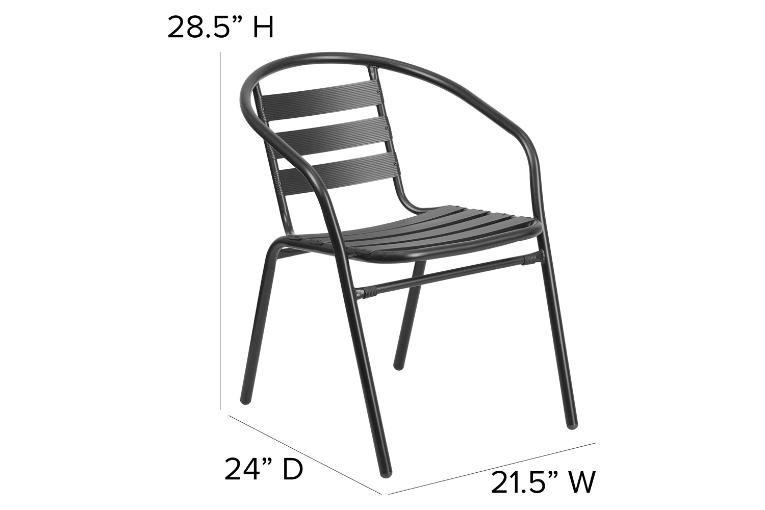 BLNK Lila Metal Restaurant Stack Chair with Aluminum Slats - Black