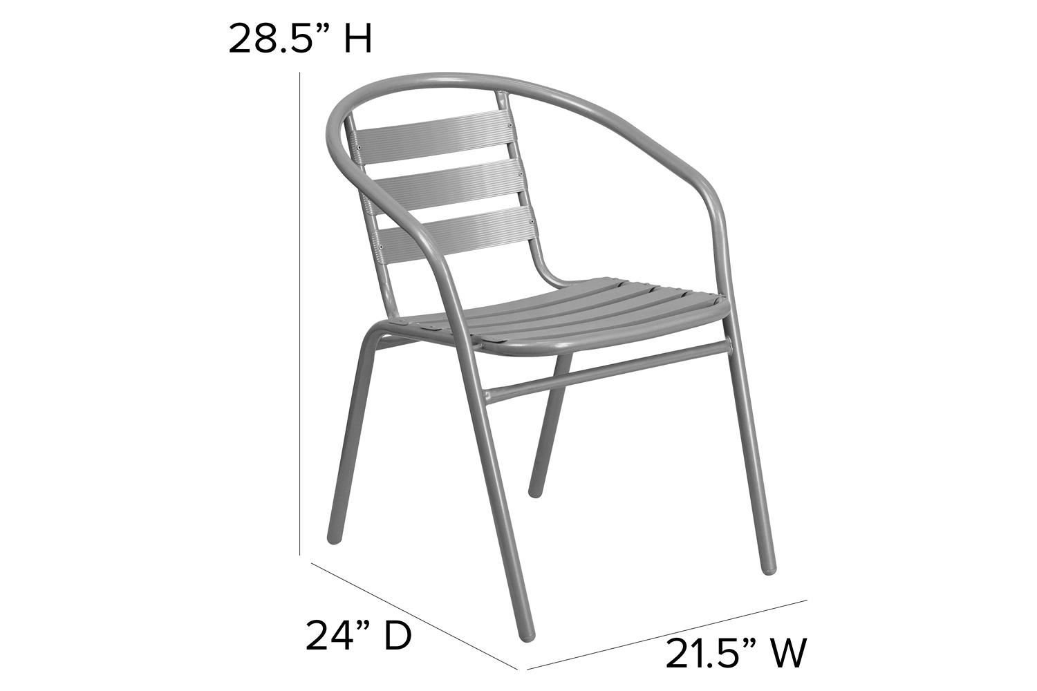 BLNK Lila Metal Restaurant Stack Chair with Aluminum Slats - Silver