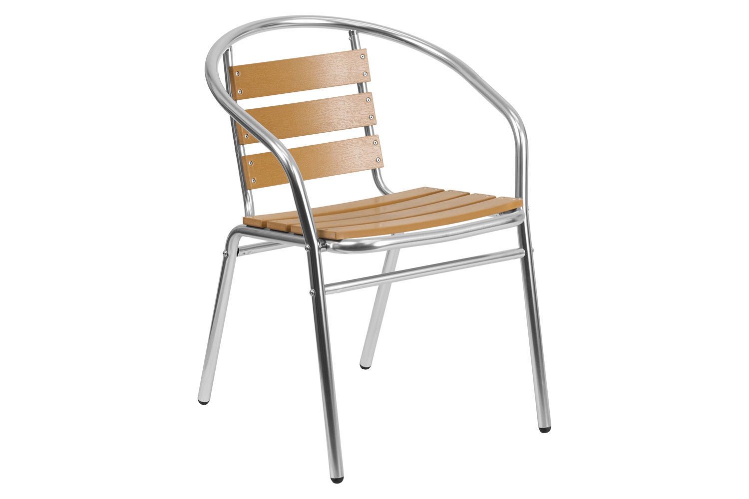 BLNK - Lila Commercial Aluminum Indoor-Outdoor Restaurant Stack Chair with Triple Slat Faux Teak Back