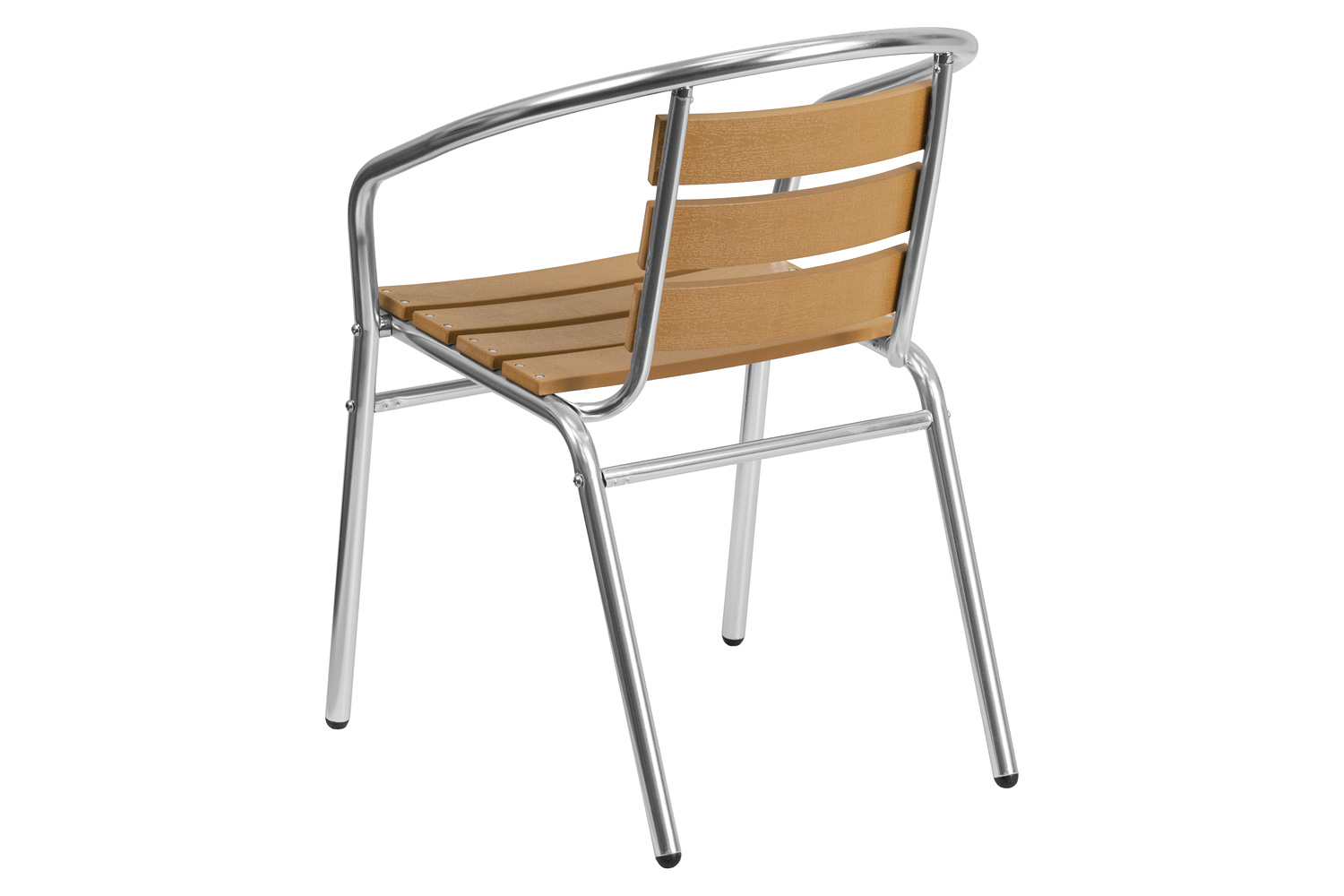 BLNK - Lila Commercial Aluminum Indoor-Outdoor Restaurant Stack Chair with Triple Slat Faux Teak Back