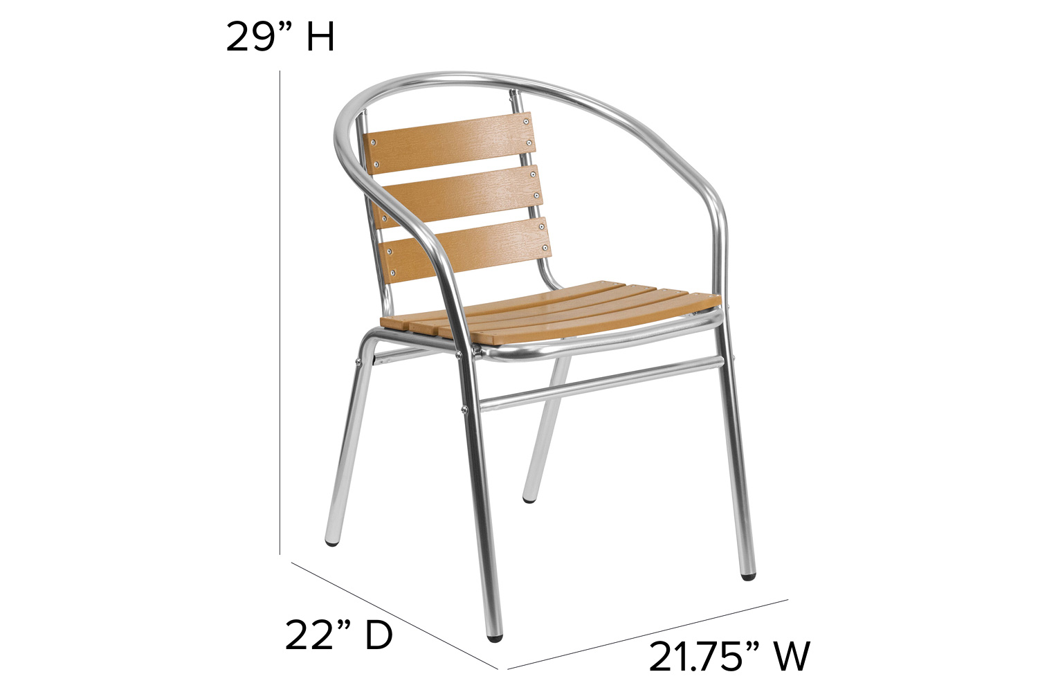 BLNK - Lila Commercial Aluminum Indoor-Outdoor Restaurant Stack Chair with Triple Slat Faux Teak Back