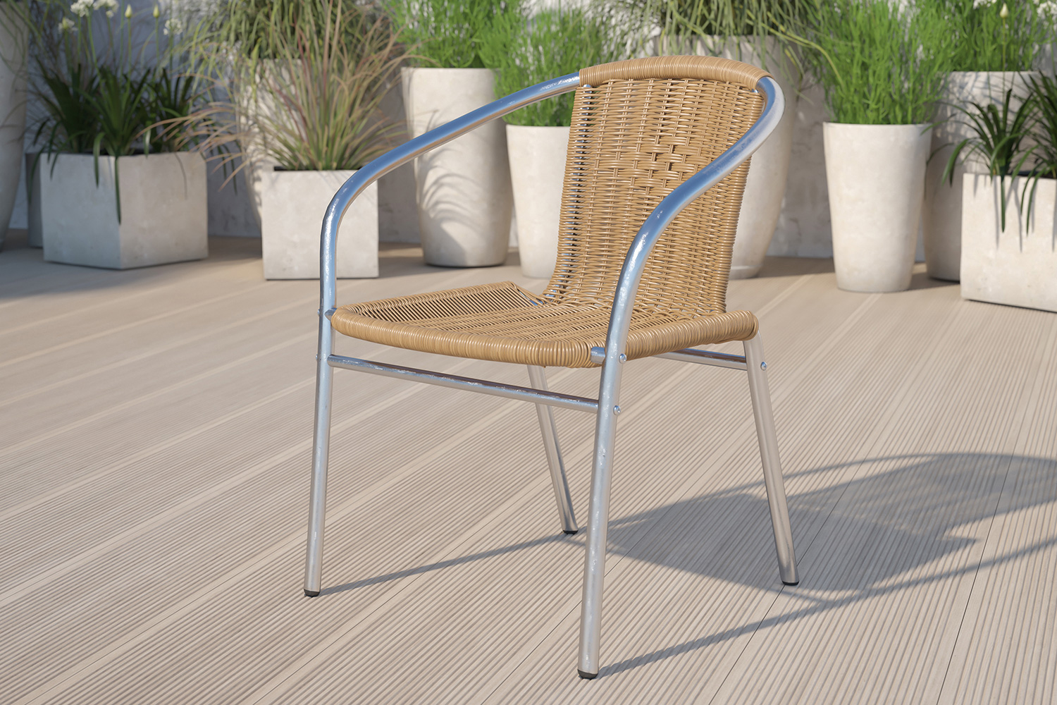 BLNK Lila Commercial Aluminum Rattan Indoor-Outdoor Restaurant Stack Chair