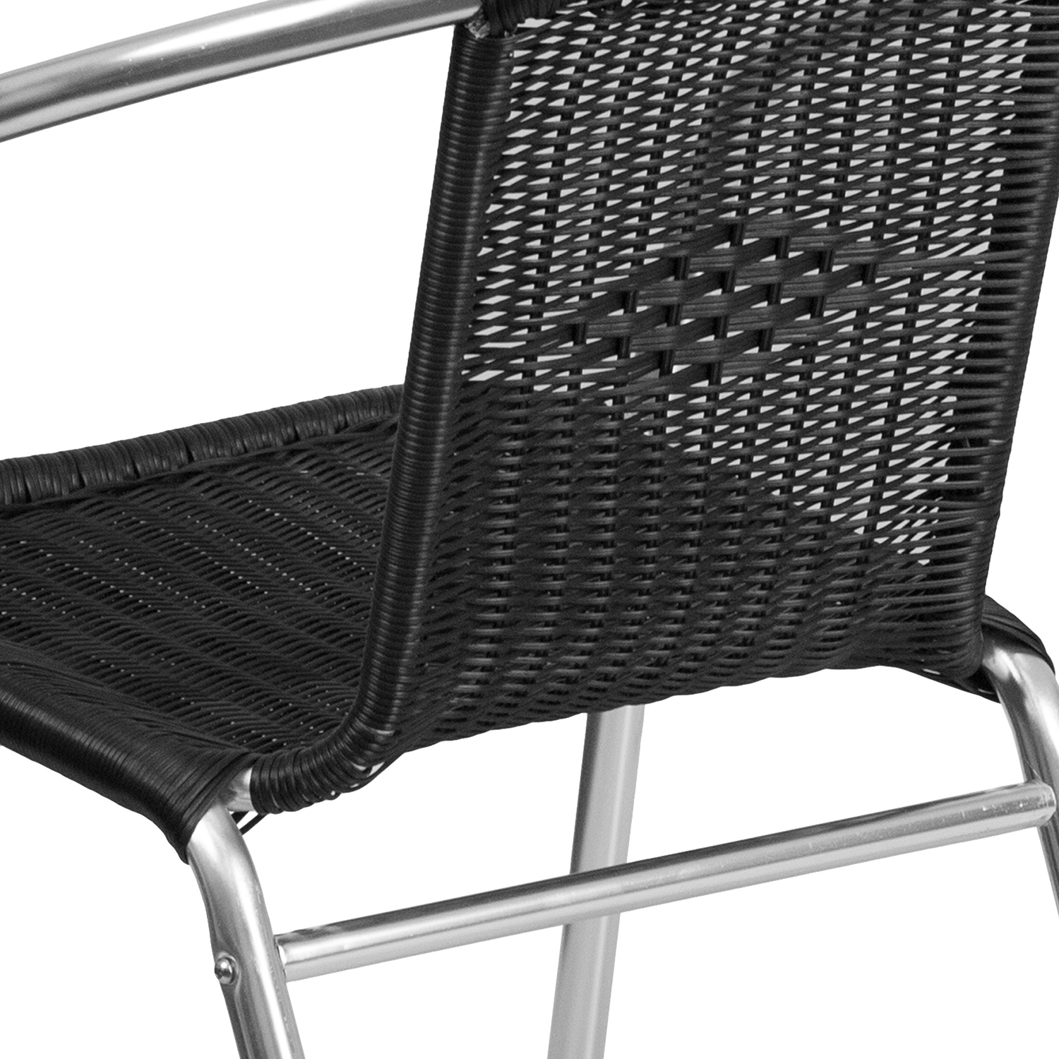 BLNK Lila Commercial Aluminum Rattan Indoor-Outdoor Restaurant Stack Chair - Black