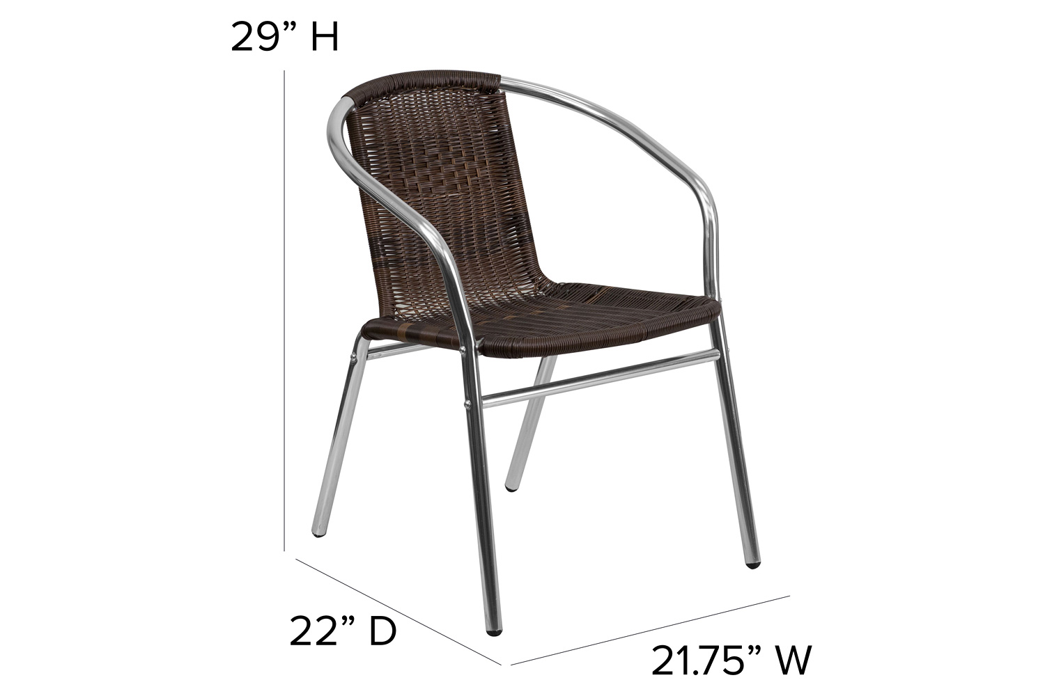 BLNK Lila Commercial Aluminum Rattan Indoor-Outdoor Restaurant Stack Chair - Dark Brown