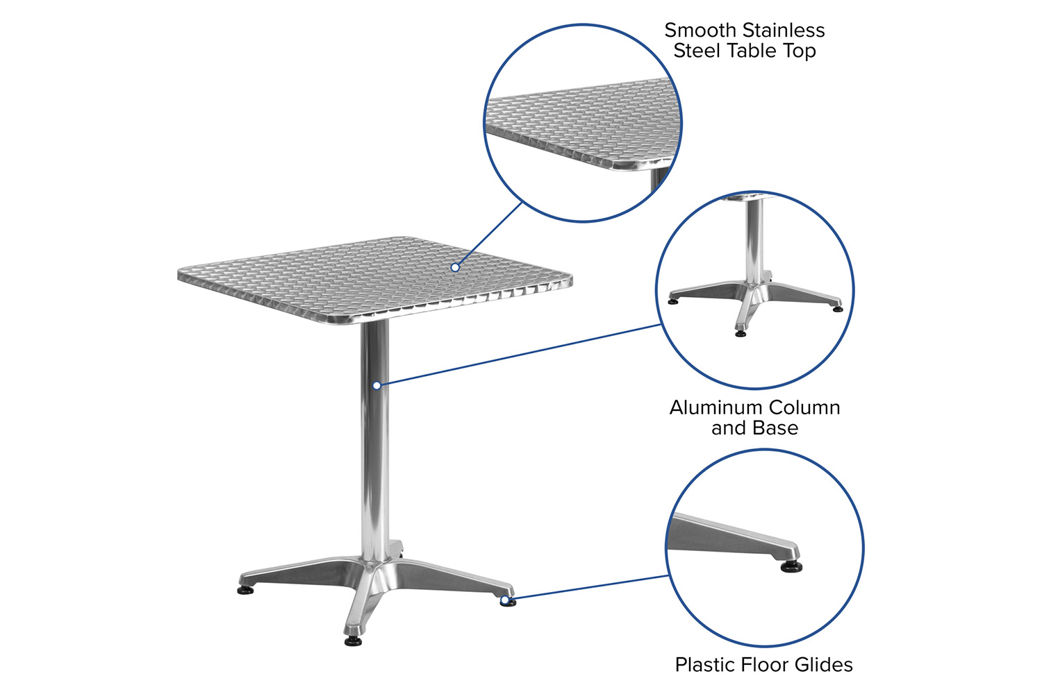 BLNK Mellie Square Aluminum Indoor-Outdoor Table with Base - 23.5"W