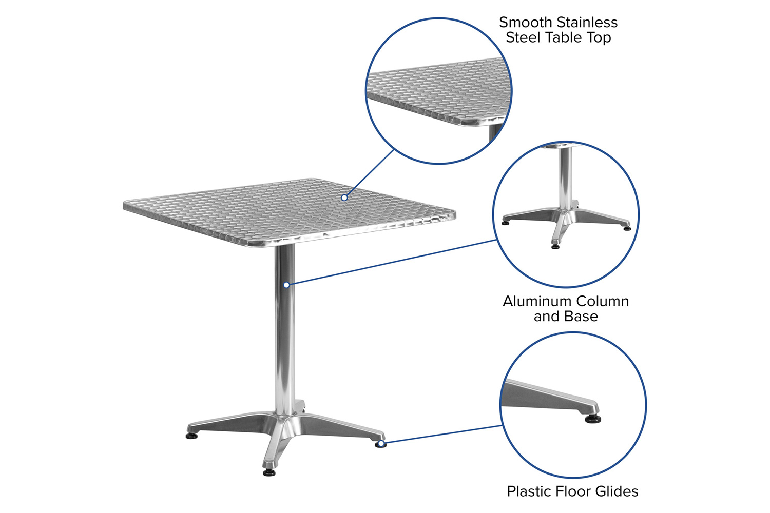 BLNK Mellie Square Aluminum Indoor-Outdoor Table with Base - 27.5"W