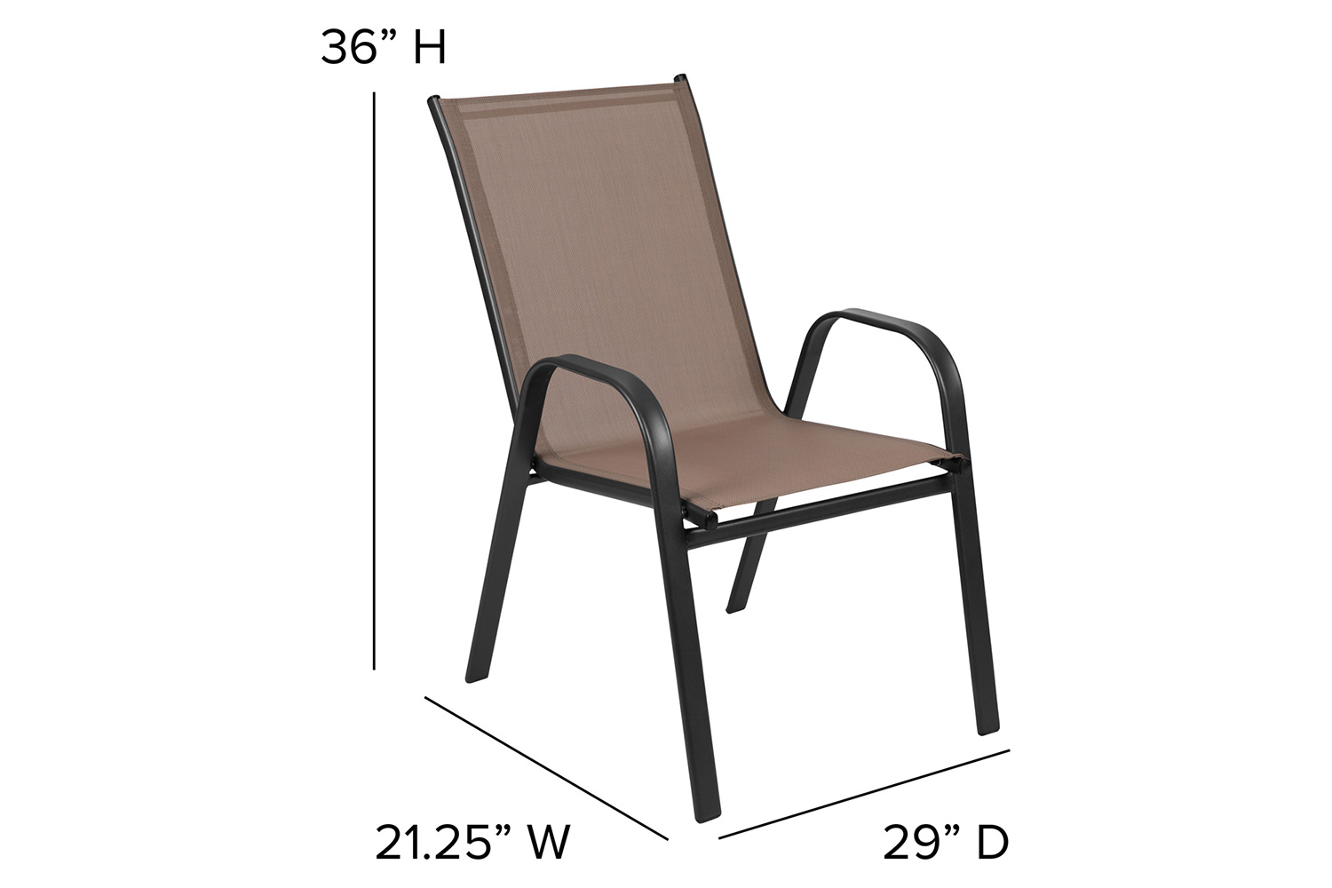 BLNK Brazos Outdoor Patio Dining Set with Round Tempered Glass Patio Table and 2 Flex Comfort Stack Chairs 3 Piece - Brown