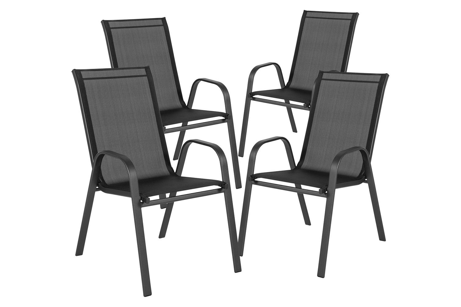 BLNK Brazos Outdoor Patio Dining Set with Round Tempered Glass Patio Table and 2 Flex Comfort Stack Chairs 3 Piece - Black