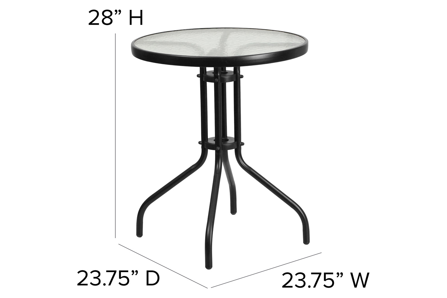 BLNK Brazos Outdoor Patio Dining Set with Round Tempered Glass Patio Table and 2 Flex Comfort Stack Chairs 3 Piece - Black