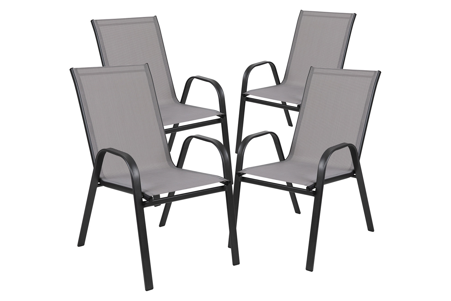 BLNK Brazos Outdoor Patio Dining Set with Round Tempered Glass Patio Table and 2 Flex Comfort Stack Chairs 3 Piece - Gray