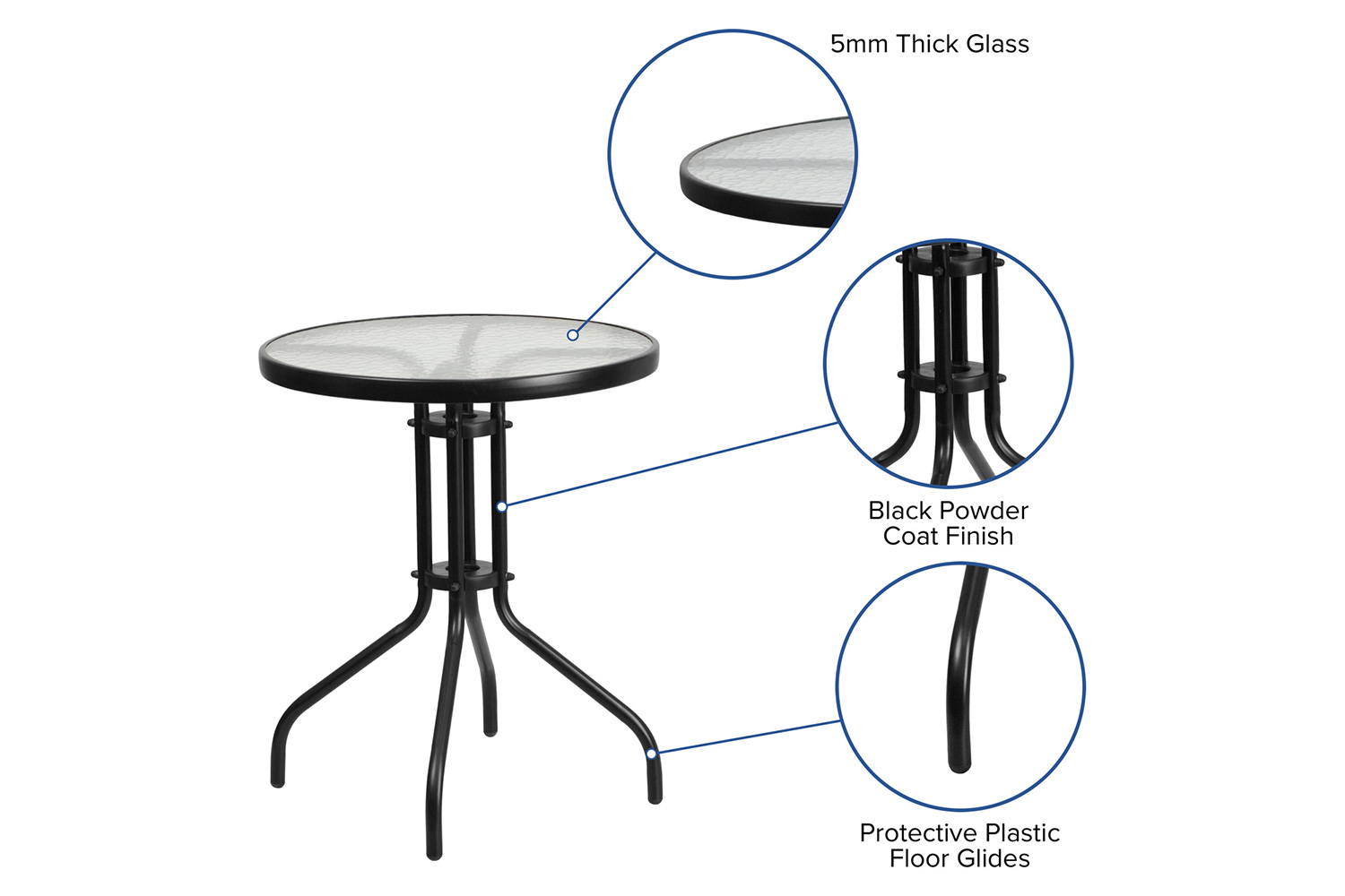 BLNK Brazos Outdoor Patio Dining Set with Round Tempered Glass Patio Table and 2 Flex Comfort Stack Chairs 3 Piece - Gray