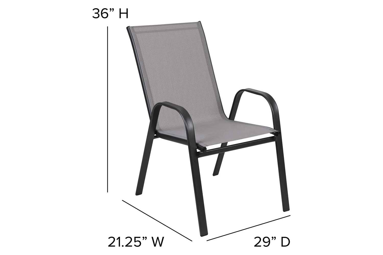 BLNK Brazos Outdoor Patio Dining Set with Round Tempered Glass Patio Table and 2 Flex Comfort Stack Chairs 3 Piece - Gray