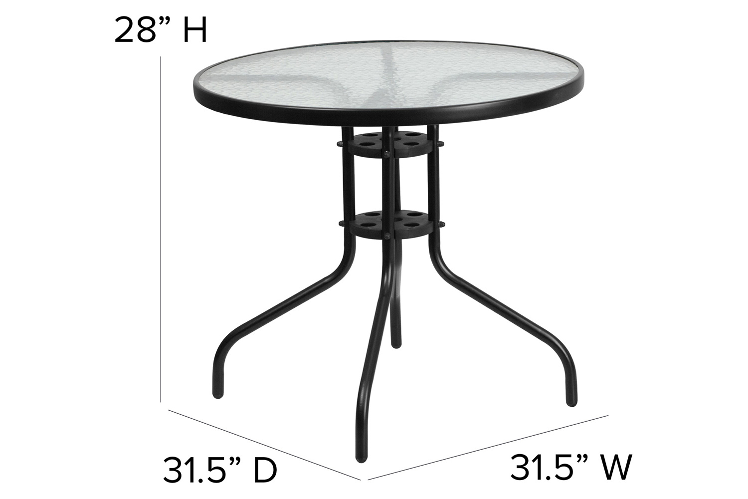 BLNK Brazos Outdoor Patio Dining Set with Round Tempered Glass Patio Table and 4 Flex Comfort Stack Chairs 5 Piece - Black