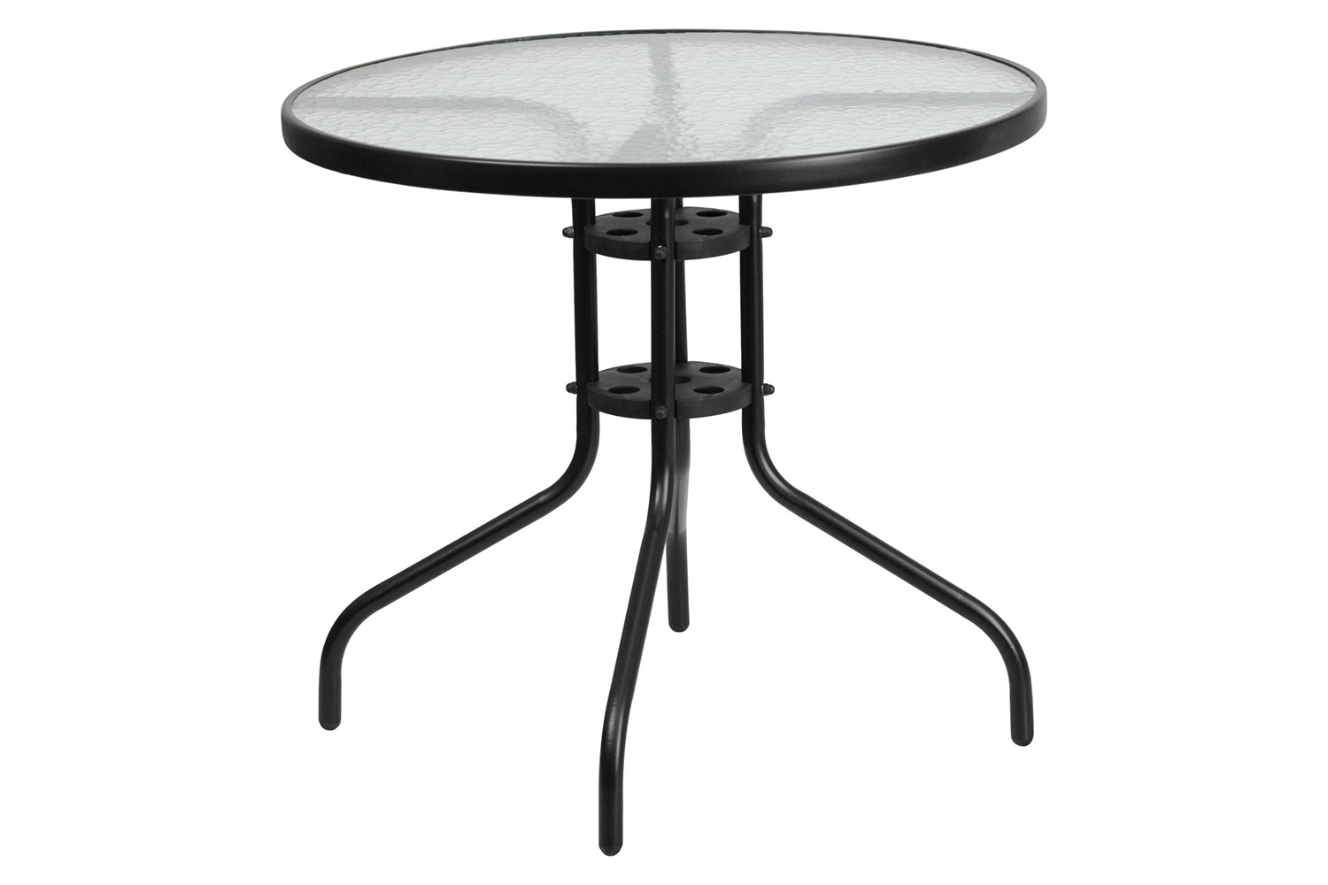 BLNK Brazos Outdoor Patio Dining Set with Round Tempered Glass Patio Table and 4 Flex Comfort Stack Chairs 5 Piece - Gray