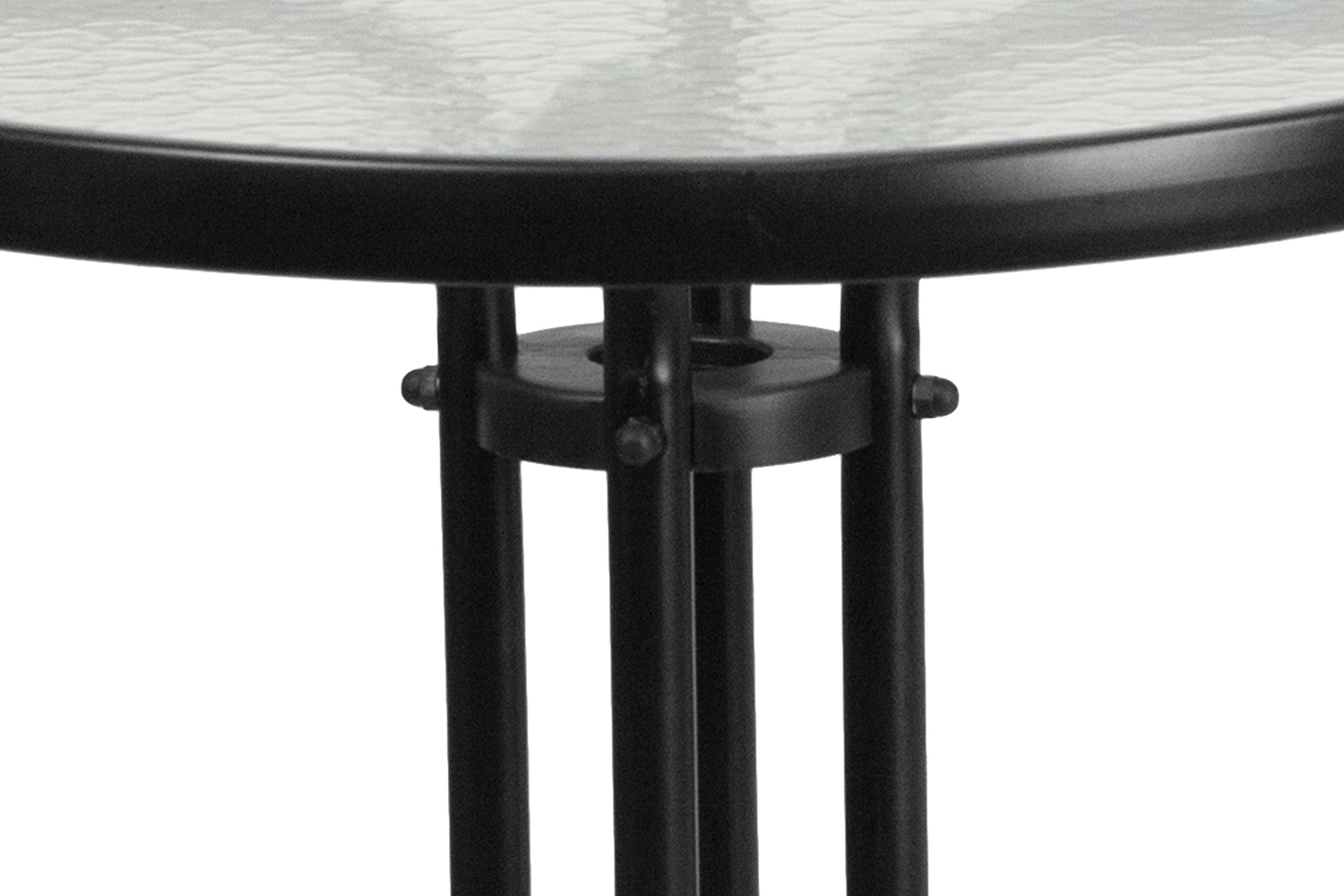 BLNK - Lila Round Table with 2 Black Metal Aluminum Slat Stack Chairs