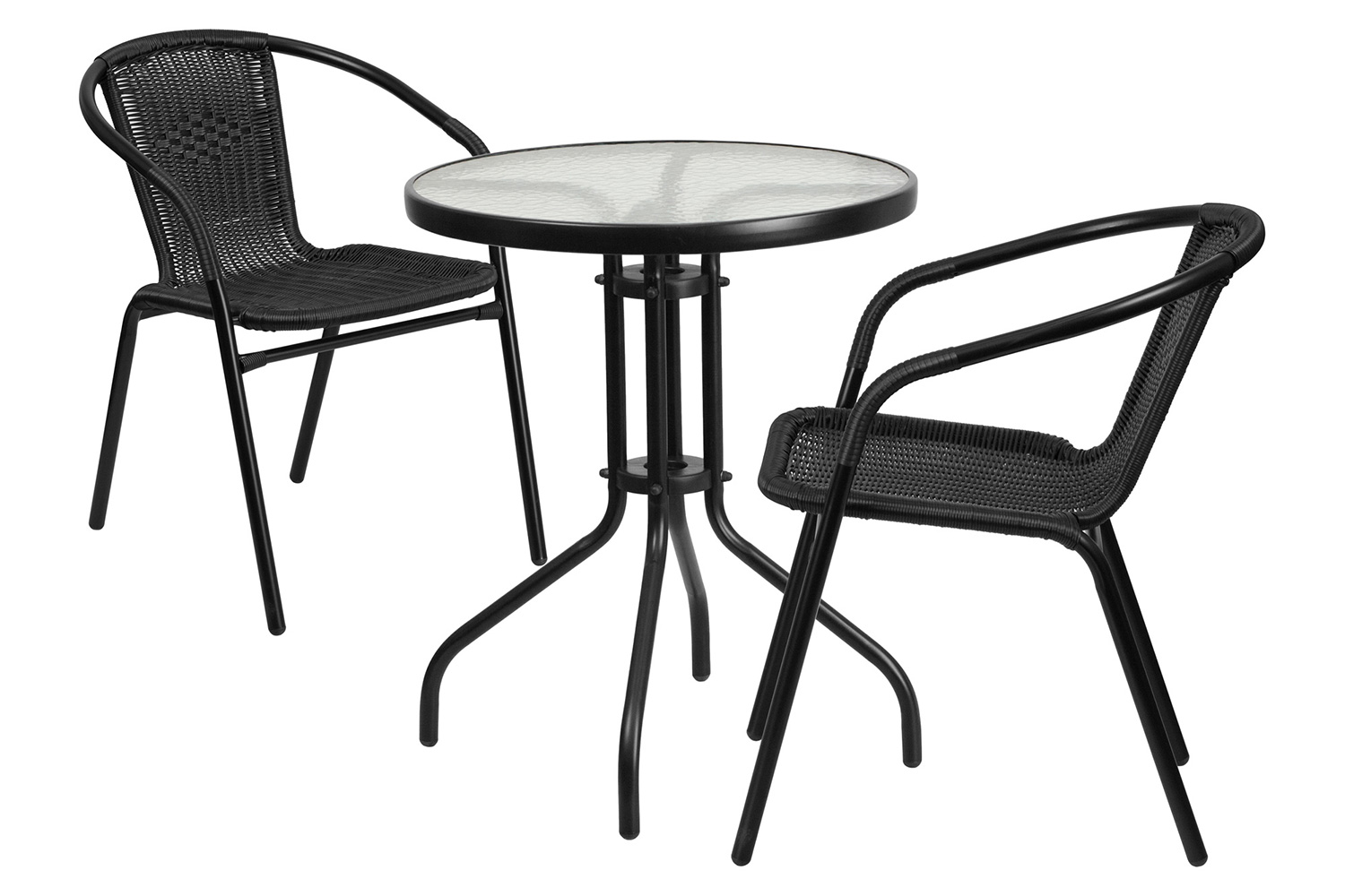 BLNK - Lila Round Table with 2 Black Rattan Stack Chairs