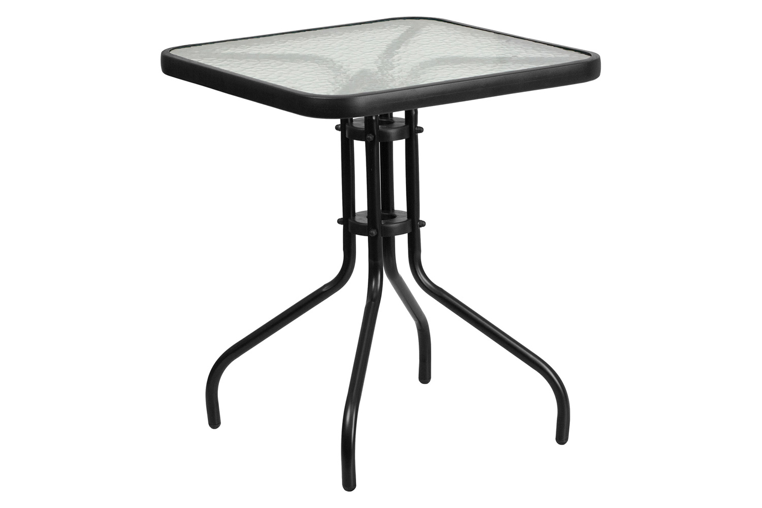 BLNK - Lila Square Table with 2 Black Metal Aluminum Slat Stack Chairs