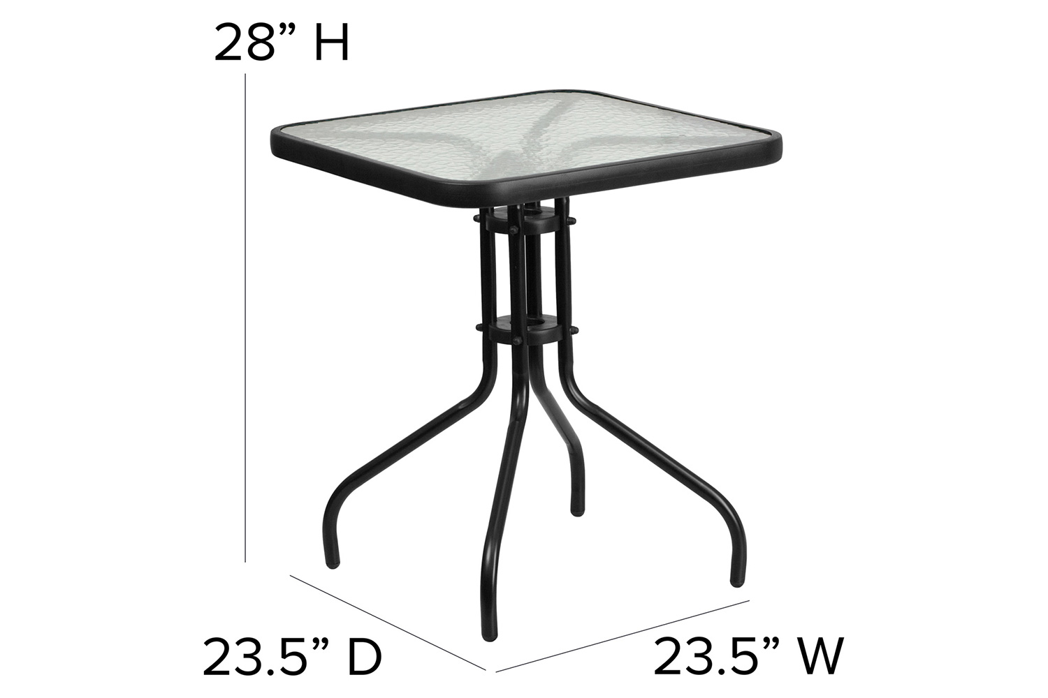 BLNK - Lila Square Table with 2 Black Metal Aluminum Slat Stack Chairs