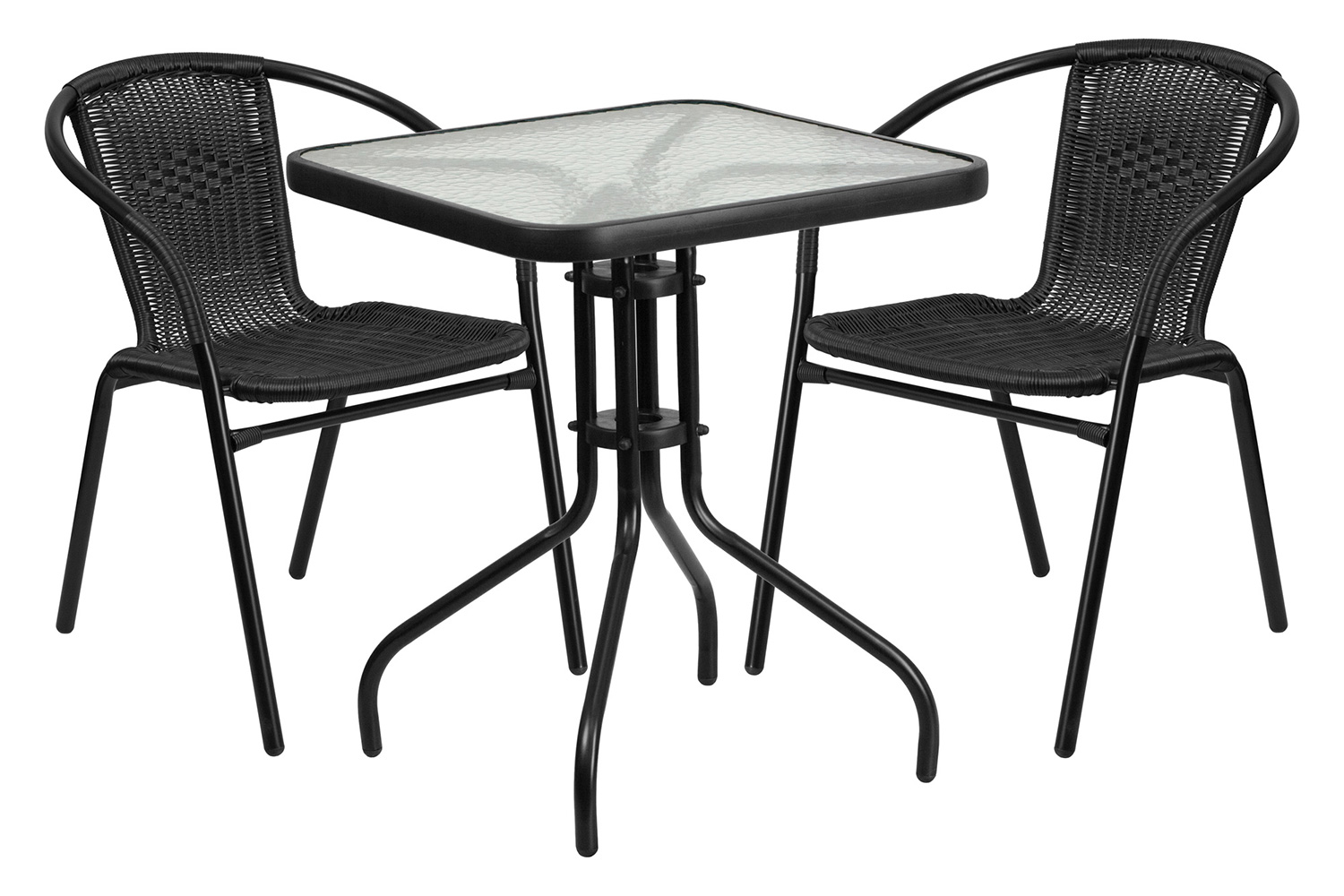 BLNK - Lila Square Table with 2 Black Rattan Stack Chairs