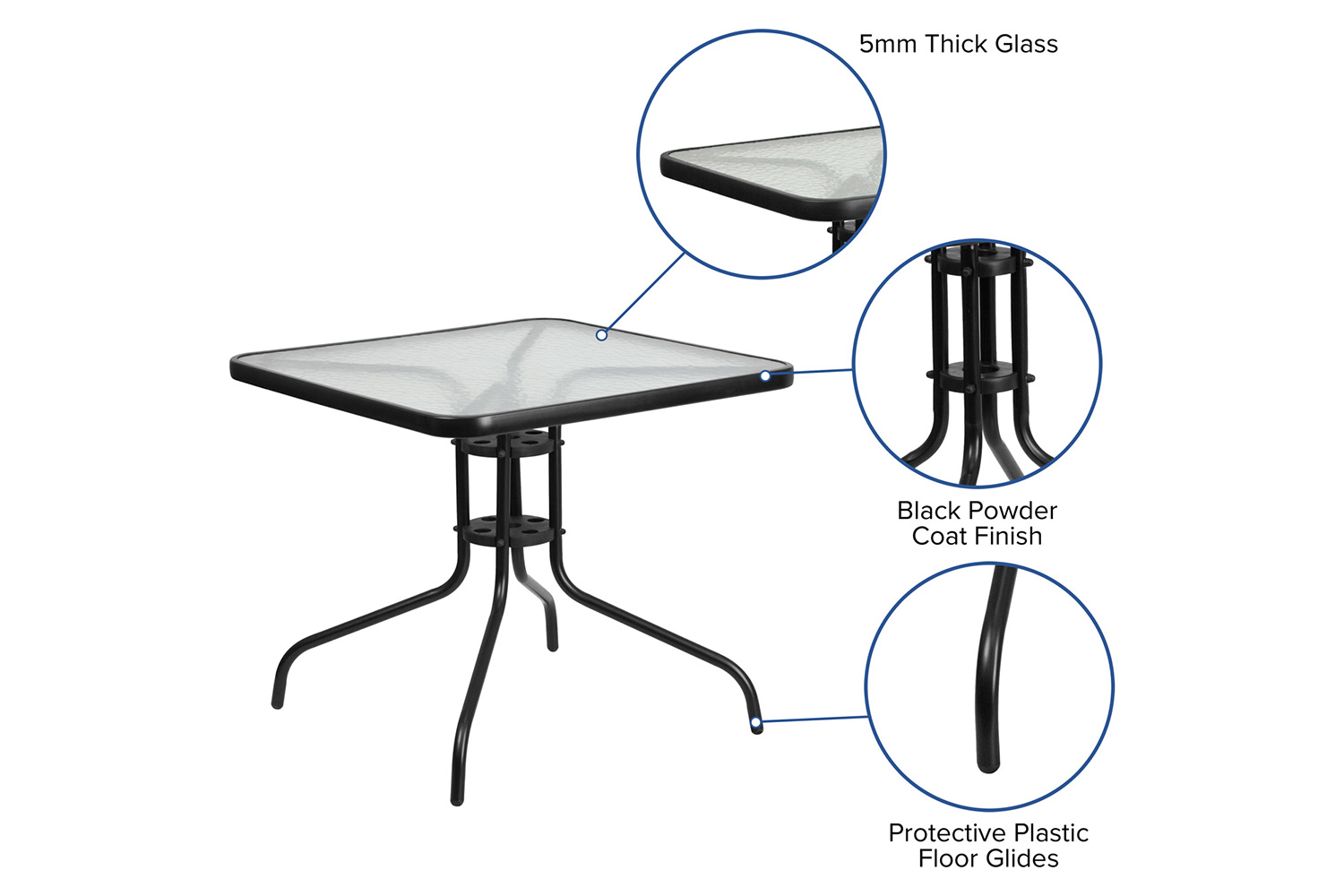 BLNK Square Metal Tempered Glass Table - 31.5"W