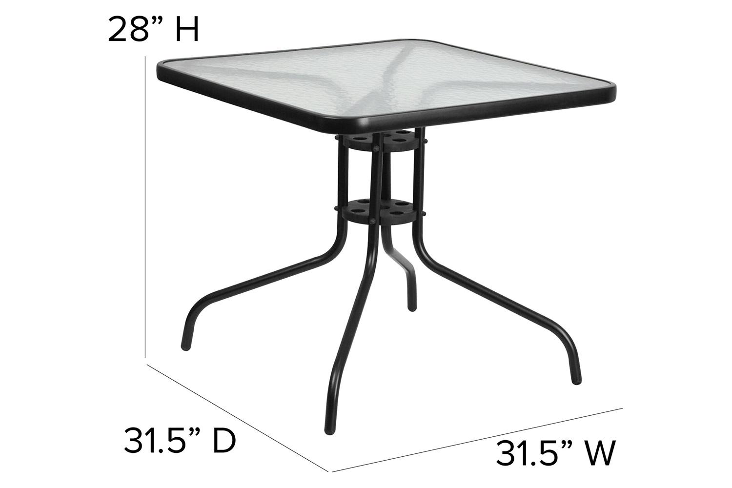 BLNK Square Metal Tempered Glass Table - 31.5"W