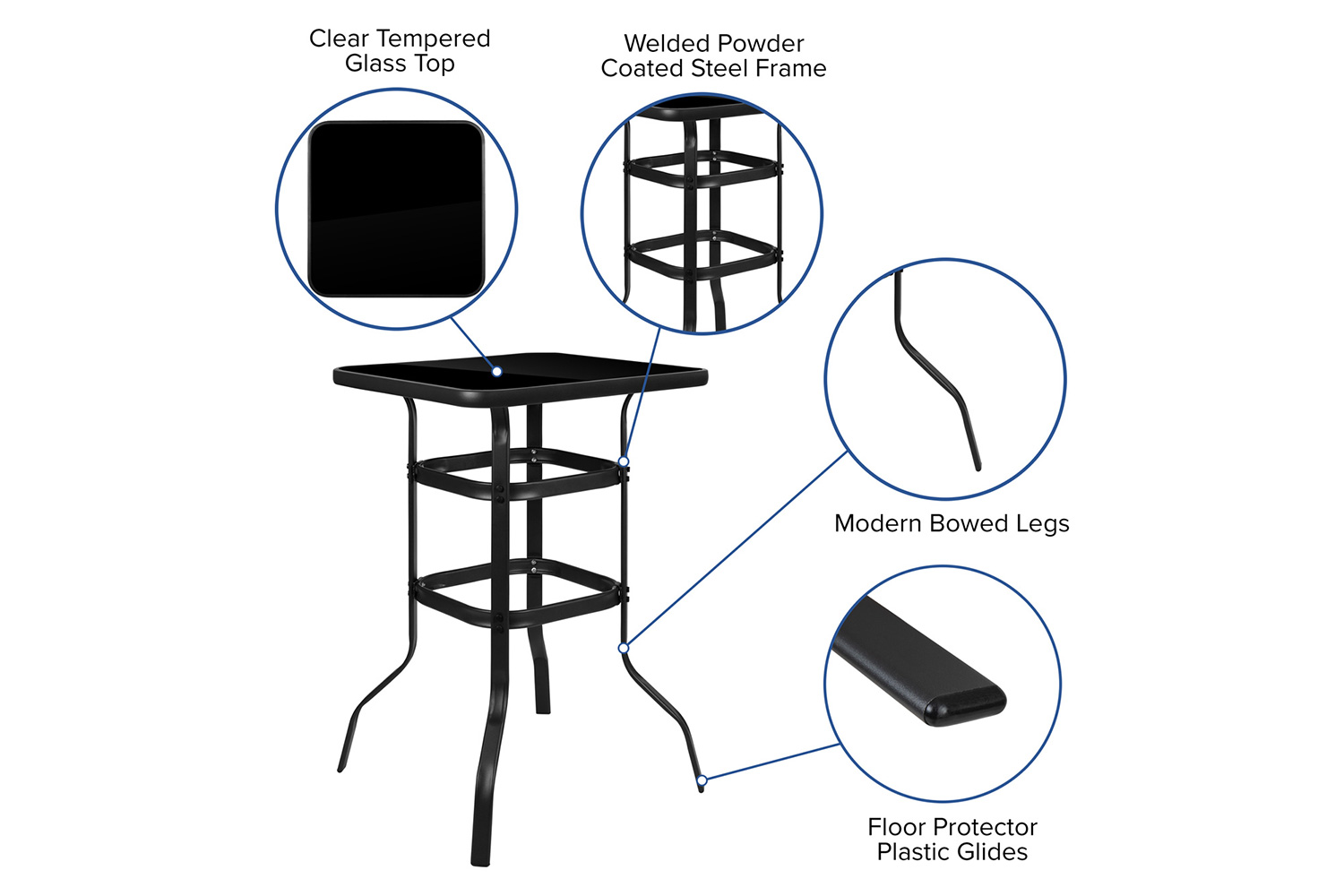 BLNK Brazos Outdoor 2-Person Bistro Dining Set - Black