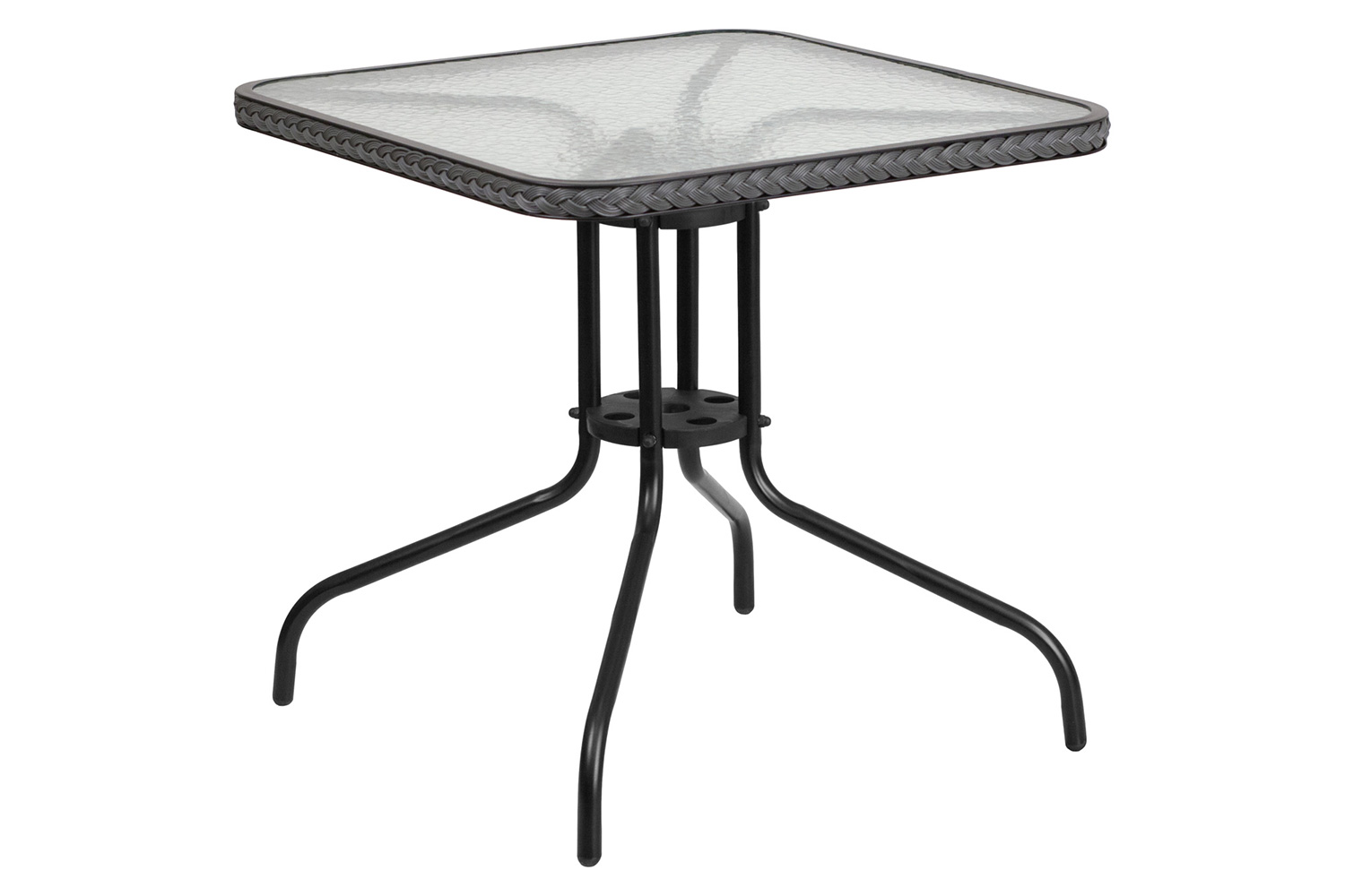 BLNK™ Square Metal Tempered Glass Table with Rattan Edging - Gray