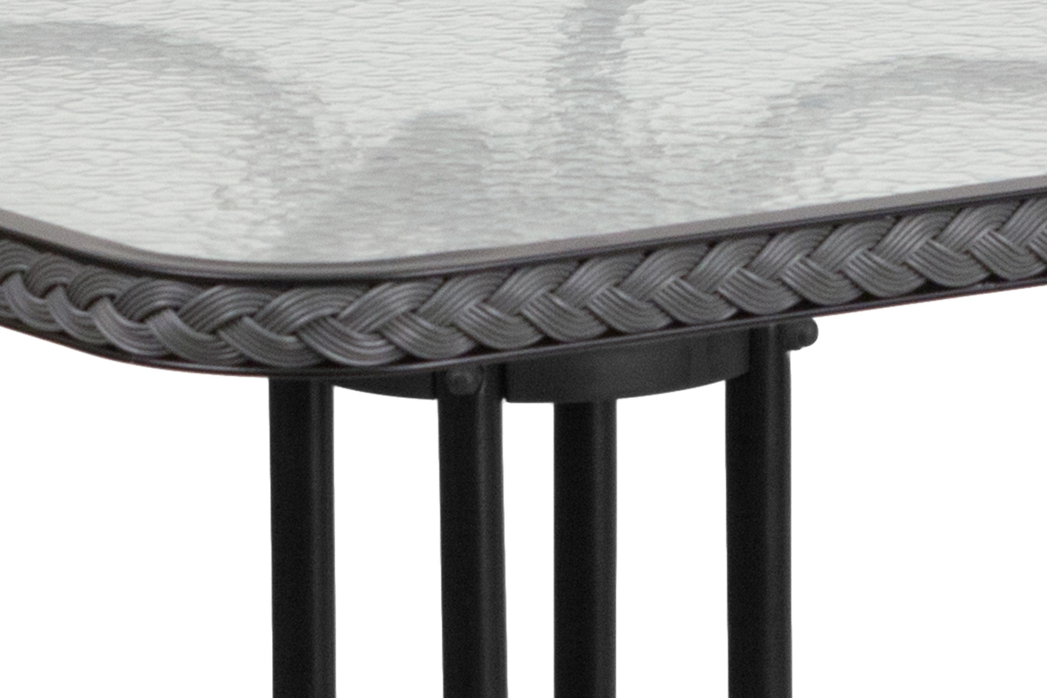 BLNK™ Square Metal Tempered Glass Table with Rattan Edging - Gray