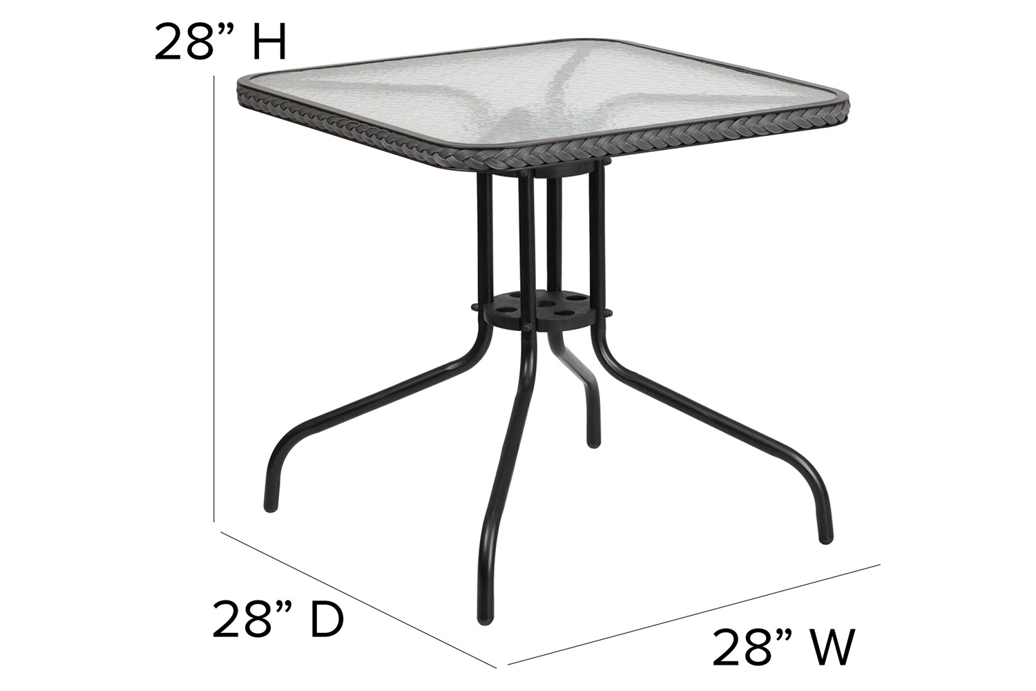 BLNK™ Square Metal Tempered Glass Table with Rattan Edging - Gray