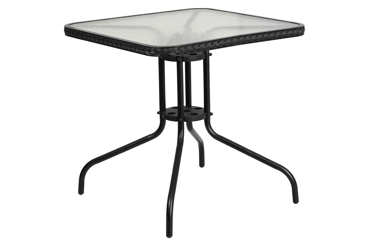 BLNK Lila Square Table with Rattan Edging and 2 Rattan Stack Chairs - Black