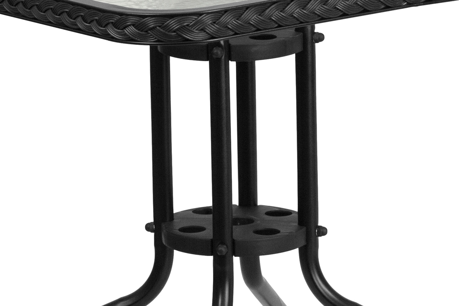 BLNK Lila Square Table with Rattan Edging and 2 Rattan Stack Chairs - Black