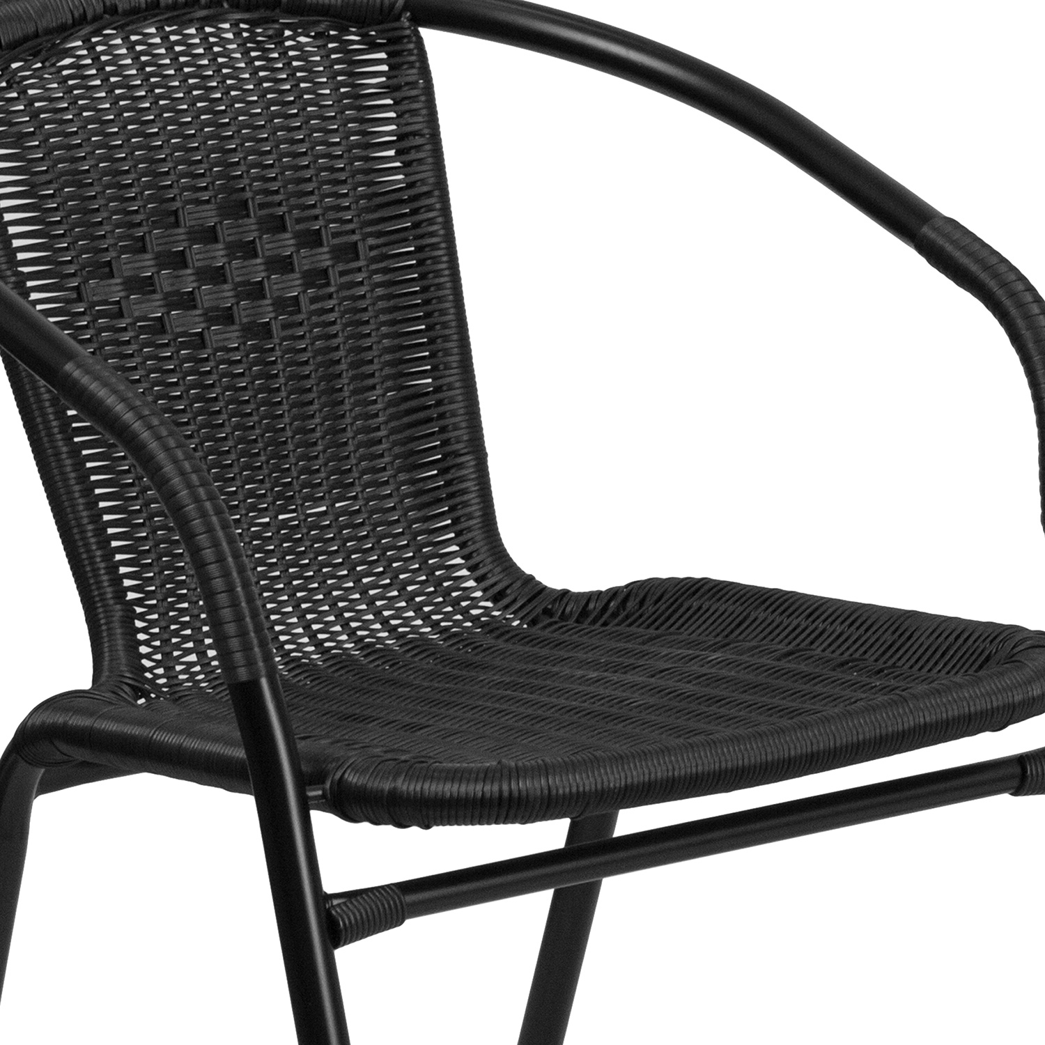 BLNK Lila Square Table with Rattan Edging and 2 Rattan Stack Chairs - Black