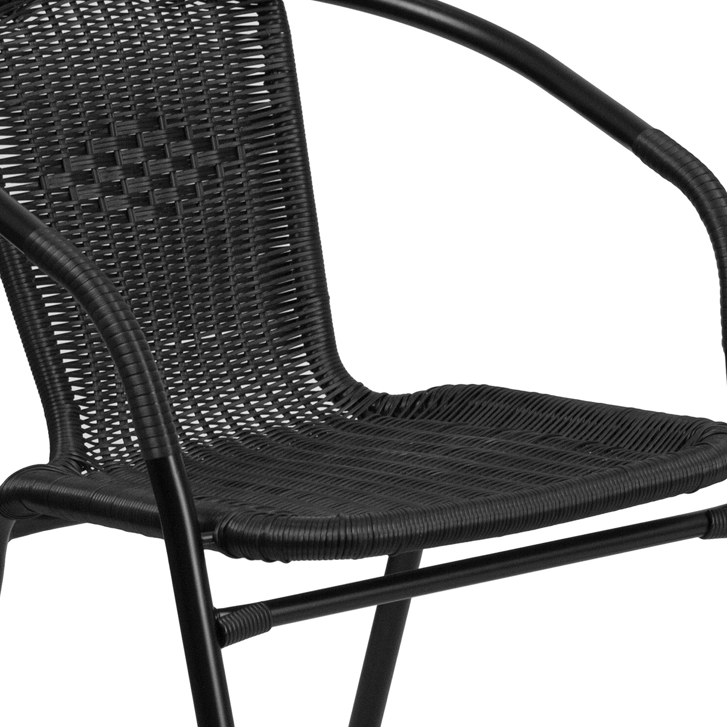 BLNK Lila Square Table with Rattan Edging and 4 Rattan Stack Chairs - Black