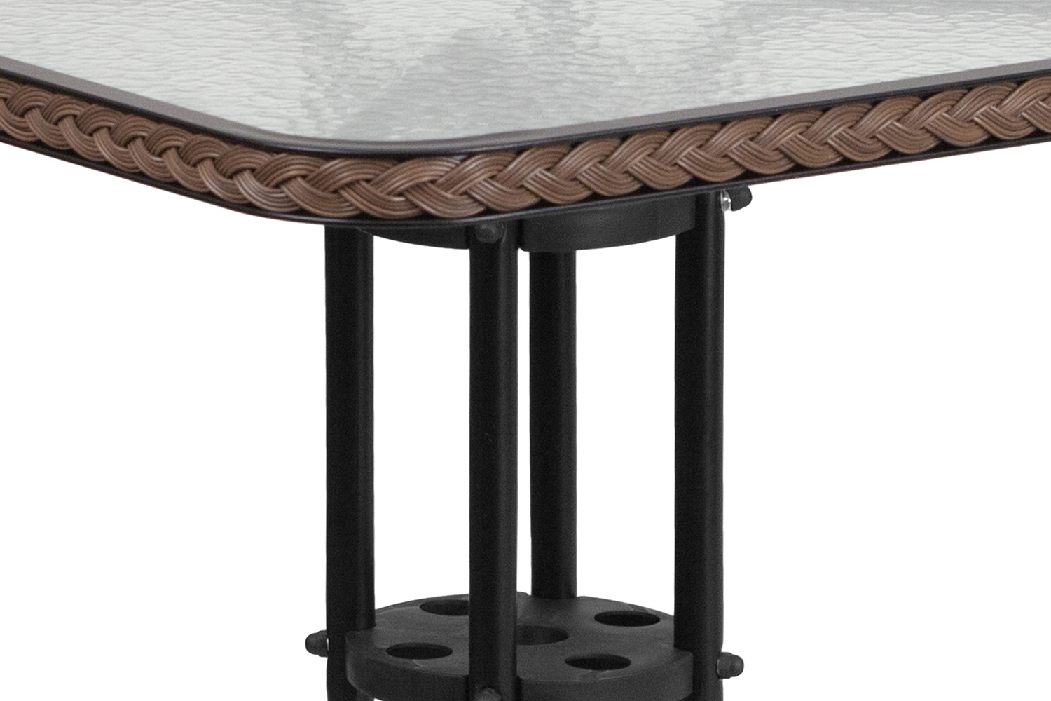 BLNK Lila Square Table with Rattan Edging and 2 Rattan Stack Chairs - Dark Brown