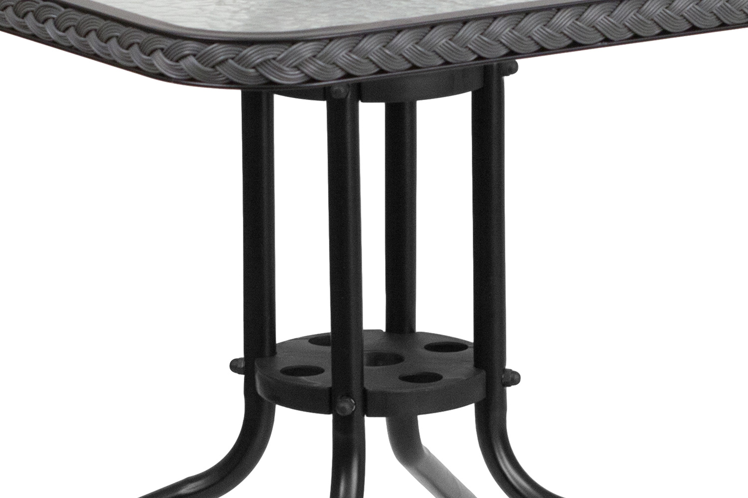 BLNK Lila Square Table with Rattan Edging and 2 Rattan Stack Chairs - Gray