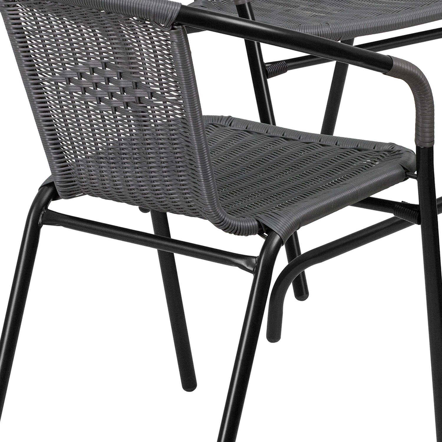 BLNK Lila Square Table with Rattan Edging and 4 Rattan Stack Chairs - Gray