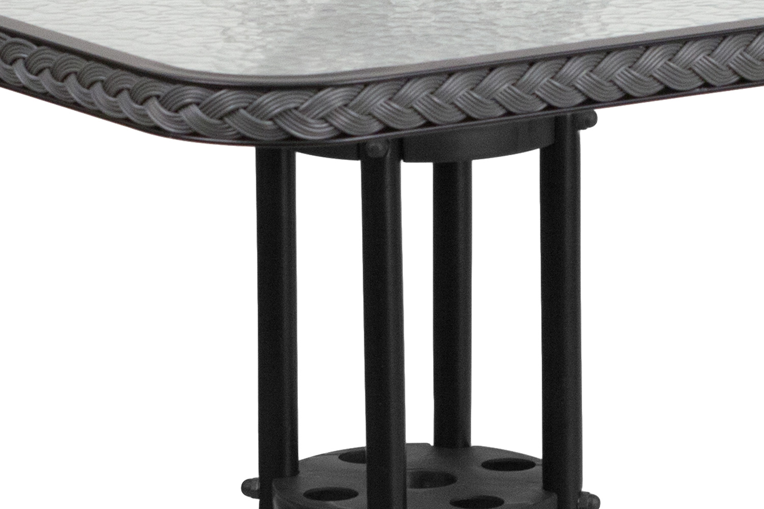 BLNK Lila Square Table with Rattan Edging and 4 Rattan Stack Chairs - Gray