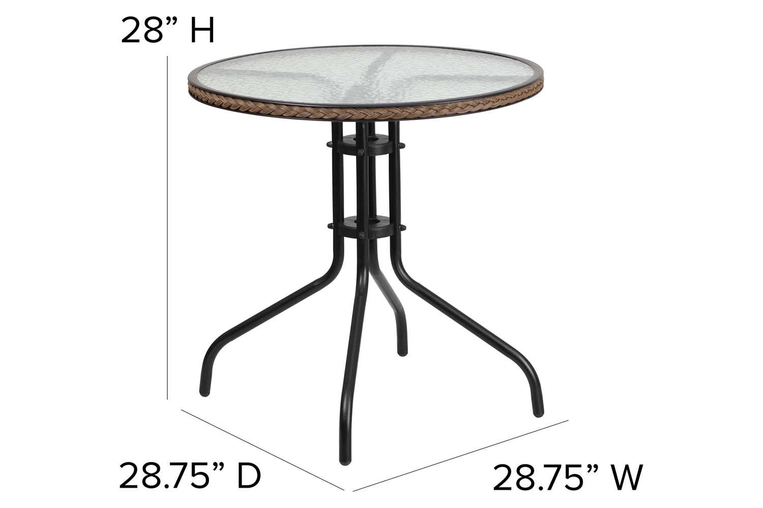 BLNK™ Round Metal Tempered Glass Table with Rattan Edging - Dark Brown