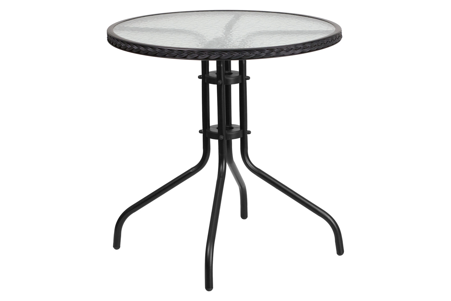 BLNK Lila Round Table with Rattan Edging and 2 Rattan Stack Chairs - Black