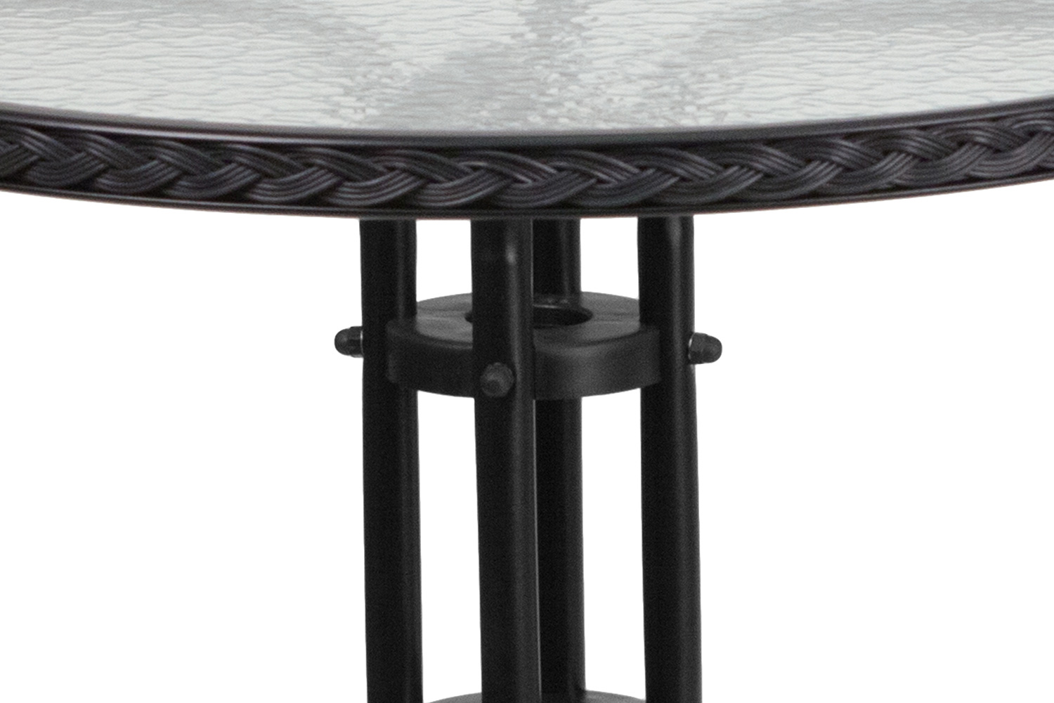 BLNK Lila Round Table with Rattan Edging and 2 Rattan Stack Chairs - Black